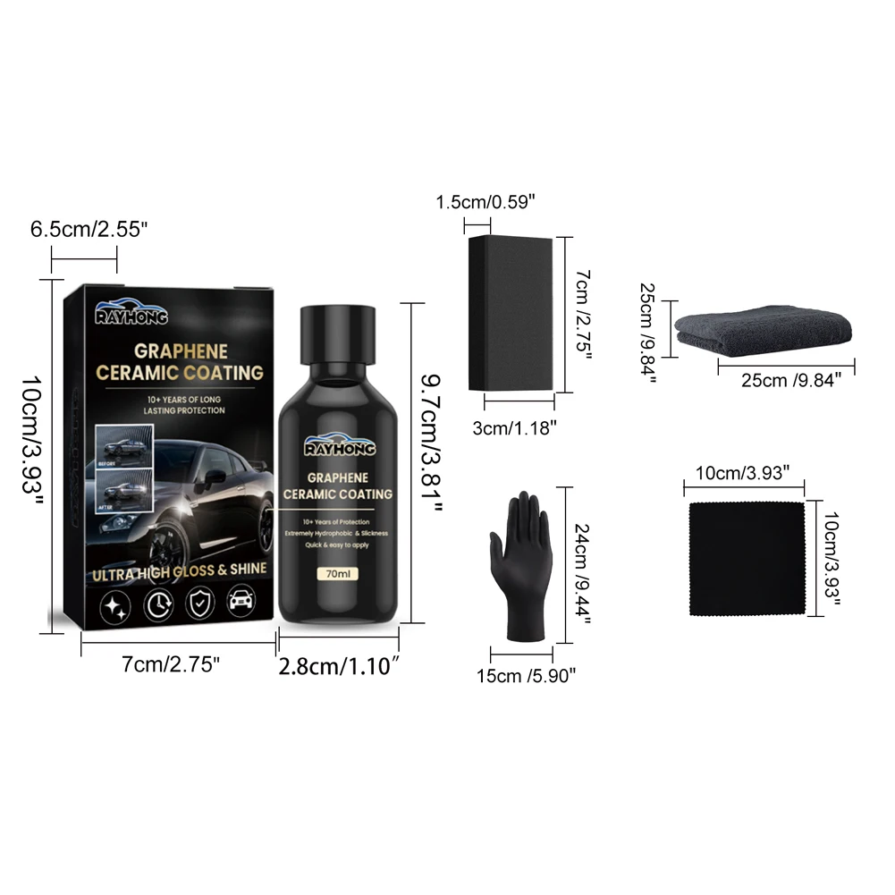 70ml Nano Ceramic Coating Graphene Advanced Technology Car Paint Care Anti Scratch UV Glow Super Hydrophobic Maintenance Liquid