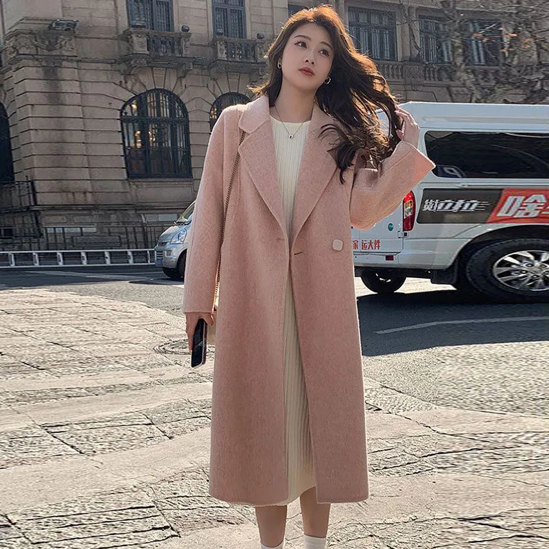 2023 New Autumn Winter Fashion Women Coat Office Lady Loose Simple Pocket Wool Coat Elegant Turn-Down Collar One Button Jackets