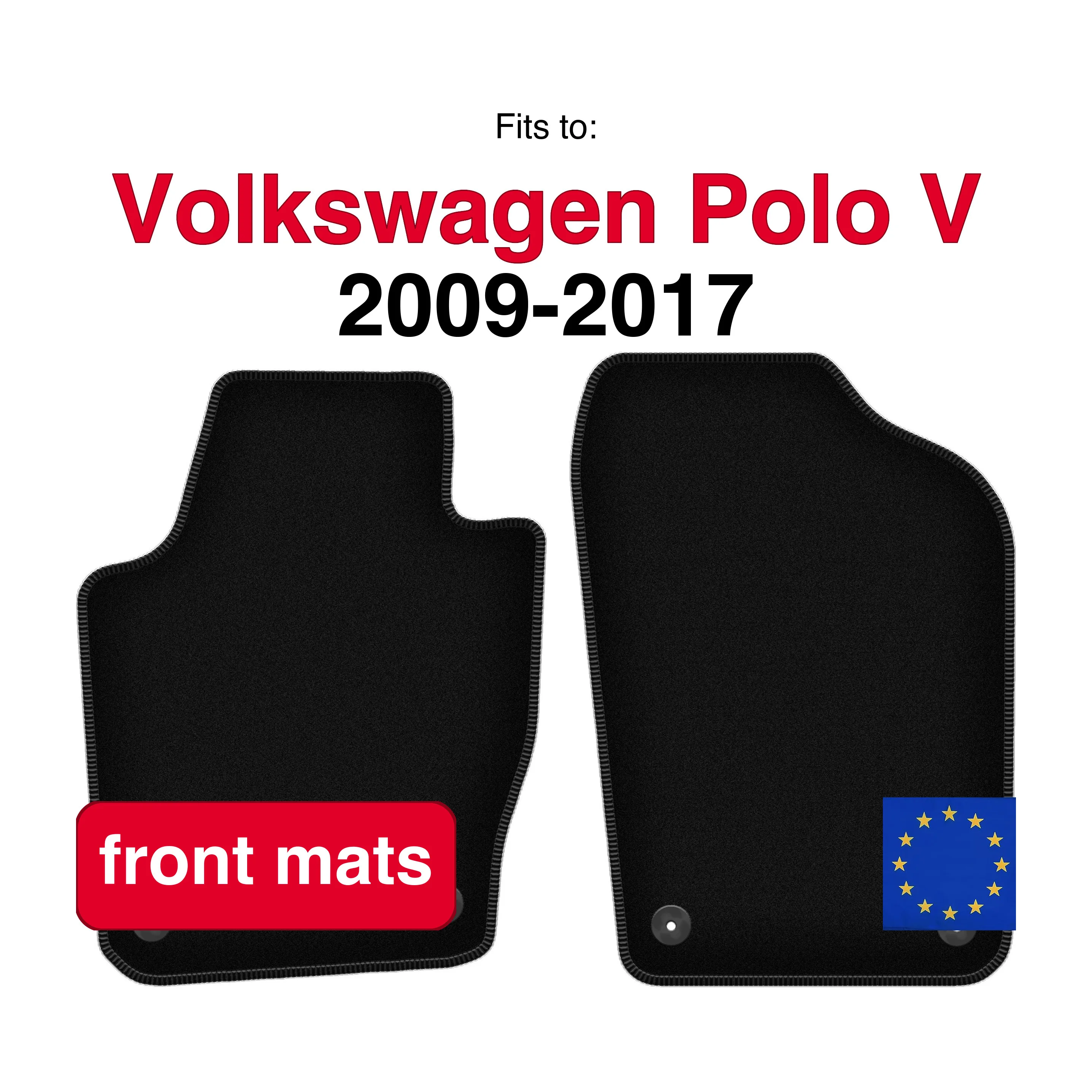 Velours vloermatten voor Volkswagen Polo V hatchback (2009-2017) - Zwart (2 stuks) set auto vloermatten voor