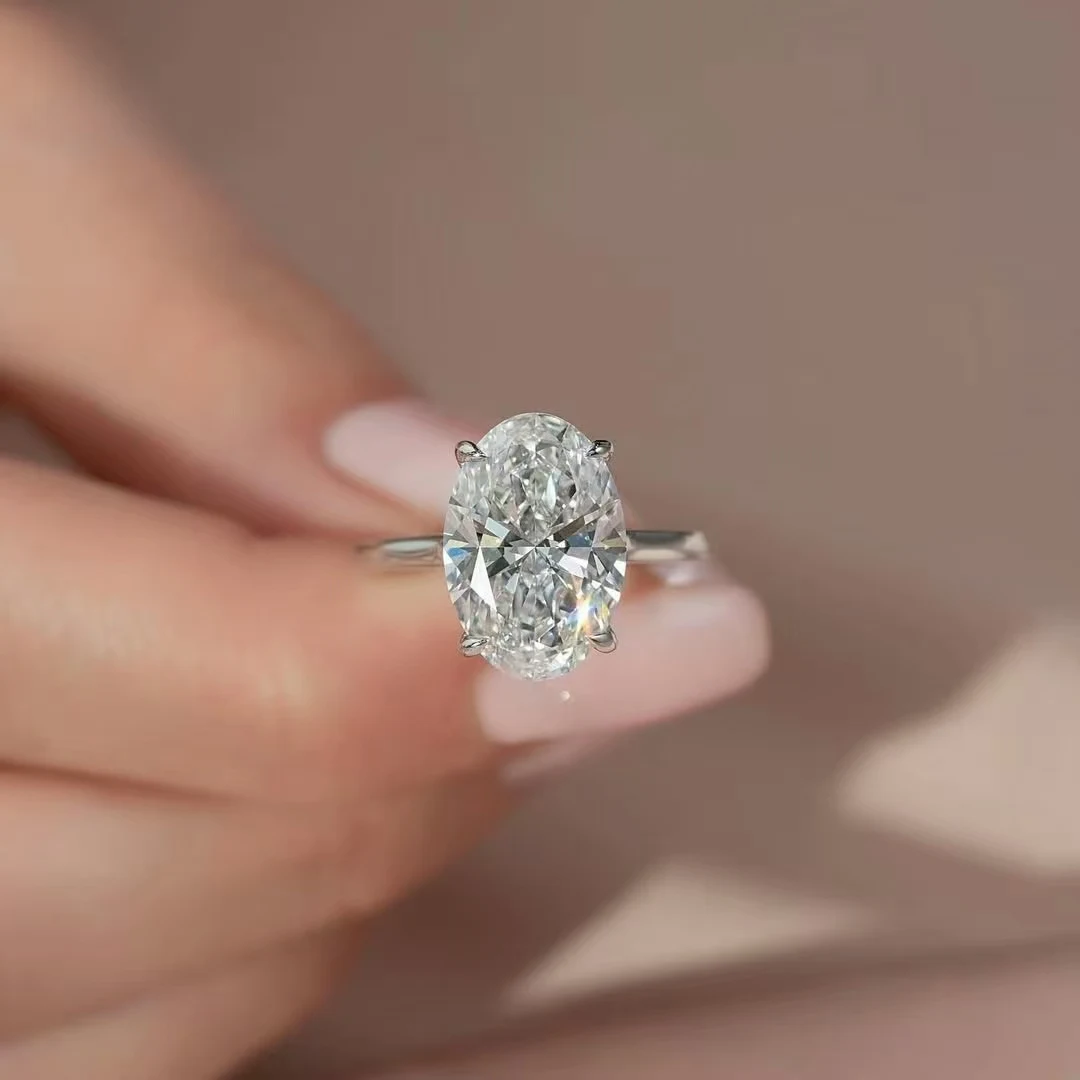 

Elegant Oval Cut Solitaire CZ Ring in 9K Solid Gold or S925 Silver, Sparkling Engagement Wedding Gift for Her, Custom Made