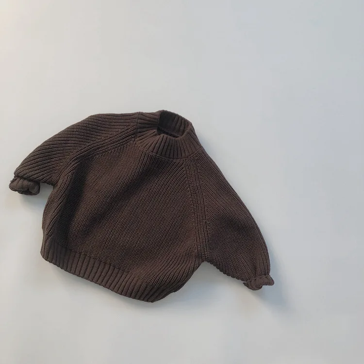 Korean Childrens Clothing 2024 New Item Childrens Thick Knitted Solid Color Sweater for Boys and Girls