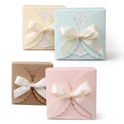 10/20Pcs Wave Solid Kraft Paper Candy Box Wedding Favor Gift Box DIY Folding Packaging Bag Baby Shower Birthday Party Decoration