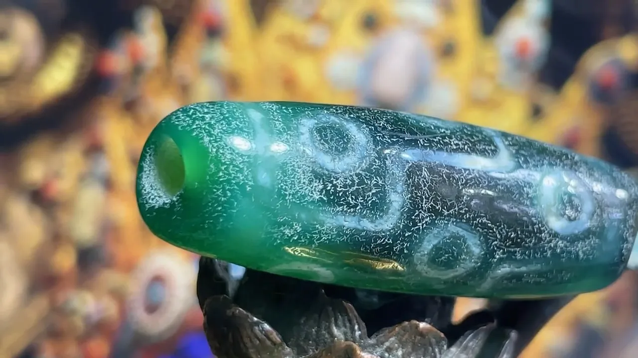 Tibetan Nepalese Himalayan Bead Ancient Agate Old Dzi Talisman 9 eye Bead Amulet