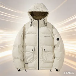 2024 Hooded short down jacket, men's tooling solid color down jacket white duck down warm casual coat