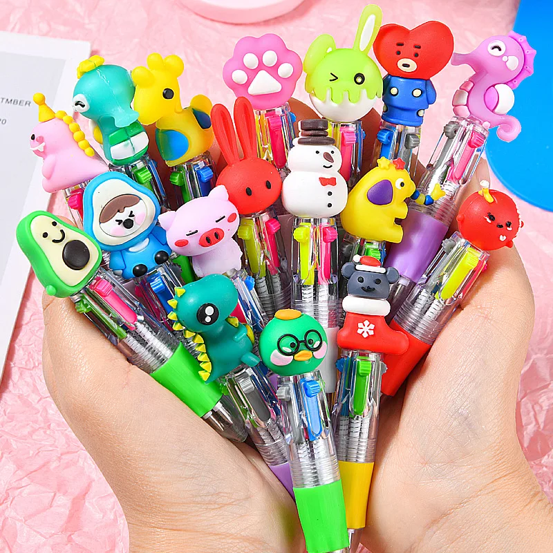 20Pcs/Lot Cute Cartoon Mini 4Colors Ballpoint Pen Kawaii Animal Bunny Cat Multicolor Press Pens for Writing Kids Gift Stationery