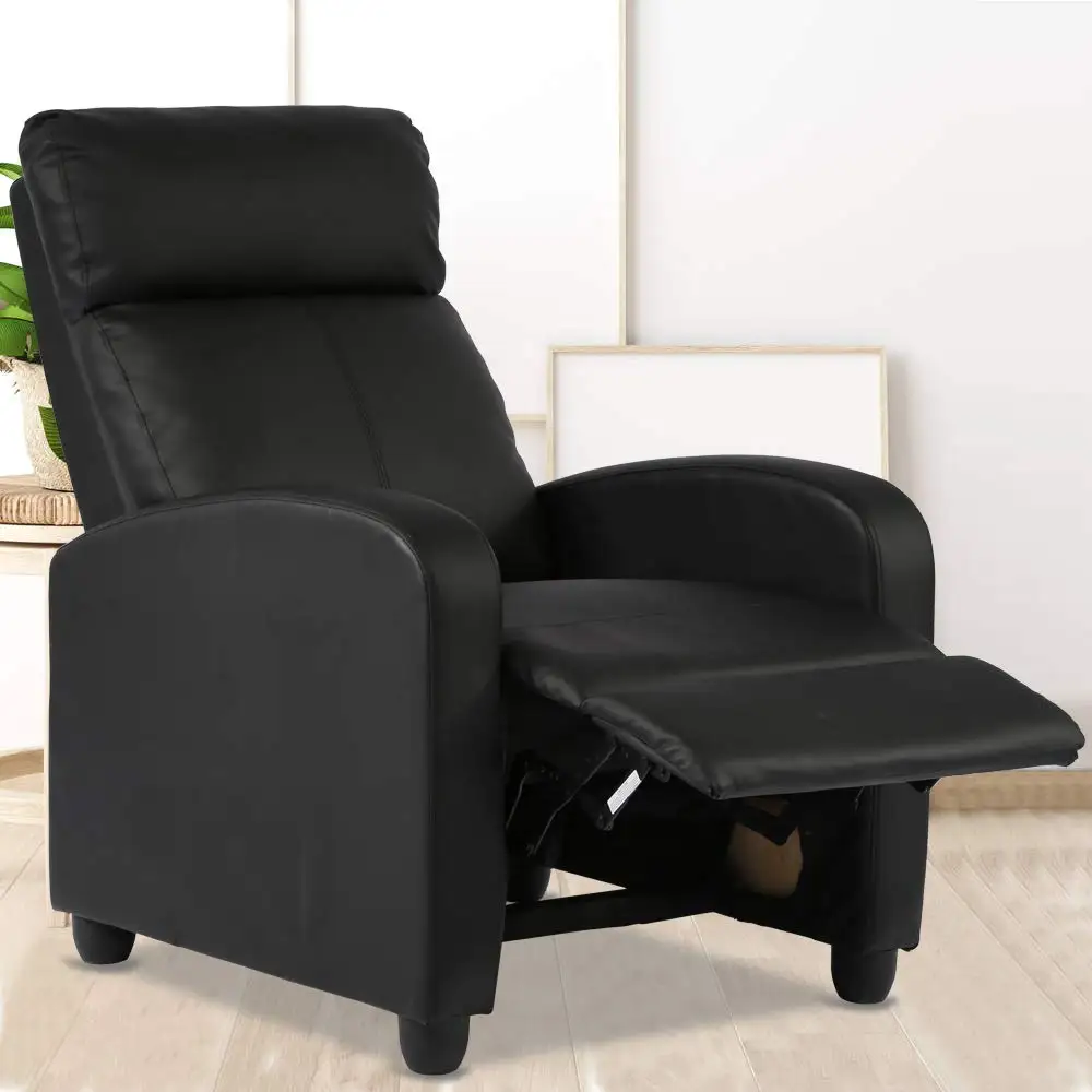 Wide Seat PU Leather Recliner Chair Footrest & Backrest Wingback Heavy Duty Modern Single Sofa Home Theater Seating Lounge Black