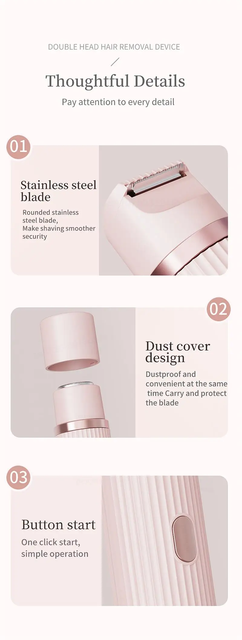 Elektrische Rasierer für Frauen, wasserdichter Bikini-Trimmer, Gesichtsrasierer für Achseln, Beine, Damen-Körpertrimmer, Haarentfernung, Rosa, Lila – Detail 16