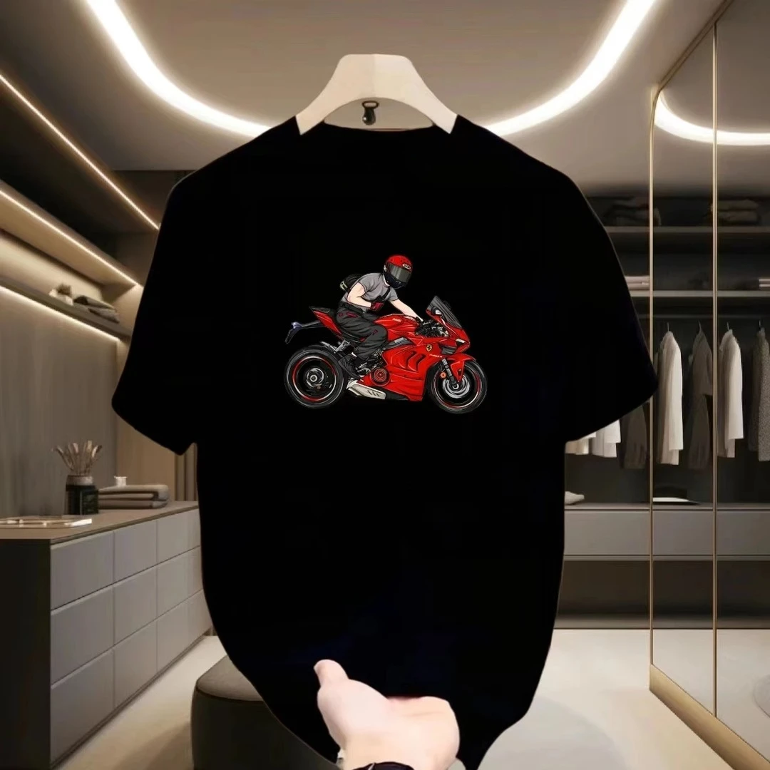 

Новинка 202, летняя модная брендовая хлопковая футболка с короткими рукавами, мужская мода, универсальный топ с круглым вырезом, топ с принтом локомотива Y2k