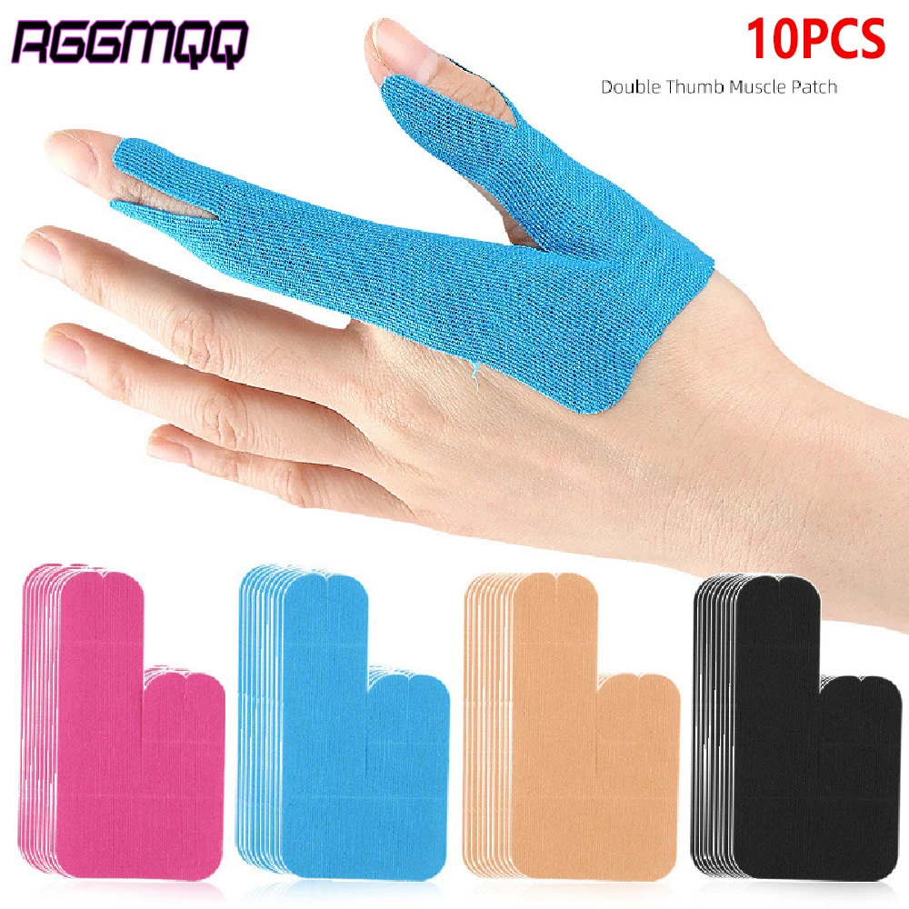 10PCS Double Thumb Pre-Shaped Kinesiology Tape, Flexible Finger Compression Tape, Precut Athletic Bandage for Finger Fixation