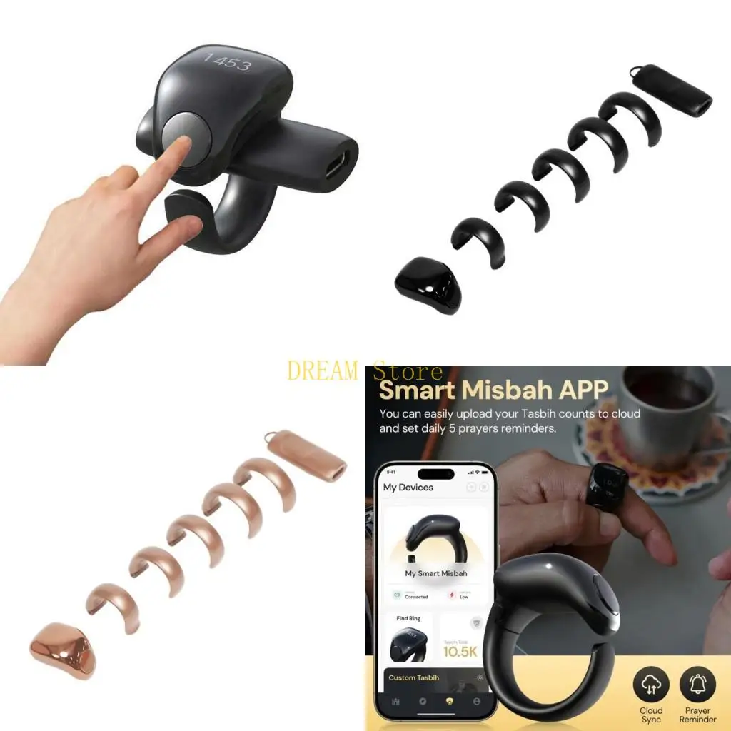 

Эффективные кольца Tasbih нескольких размеров с дисплеем, магнитной зарядной базой и интеллектуальным напоминанием о молитве,