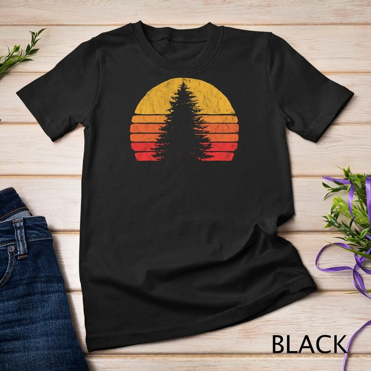 Solitary Pine Tree Sun - Vintage Retro Outdoor Graphic Unisex T-shirt