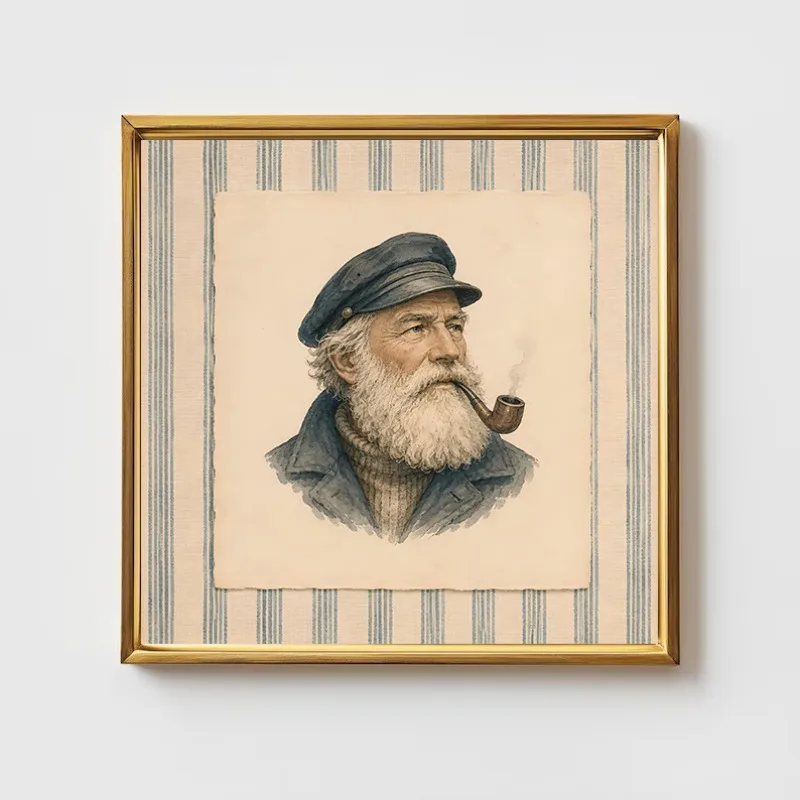 Vintage Watercolor Nautical Captain Sardine Boat Compass Coastal Navigation Poster Canvas Painting Wall Art Pictures Home Decor
