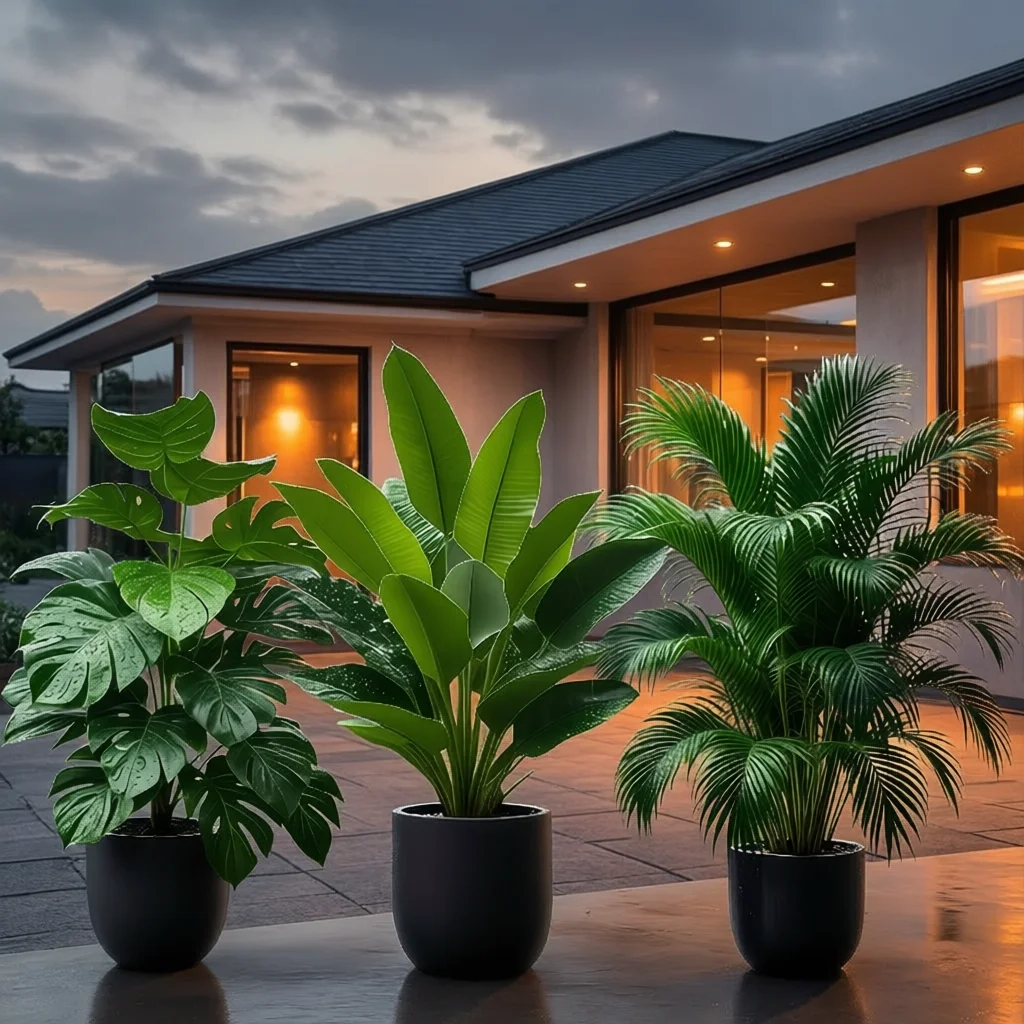 3pcs Artificial Faux Plant Set Lush Banana Tree Monstera Palm for Home Wedding Garden Balcony Office Decor Without Flowearpot