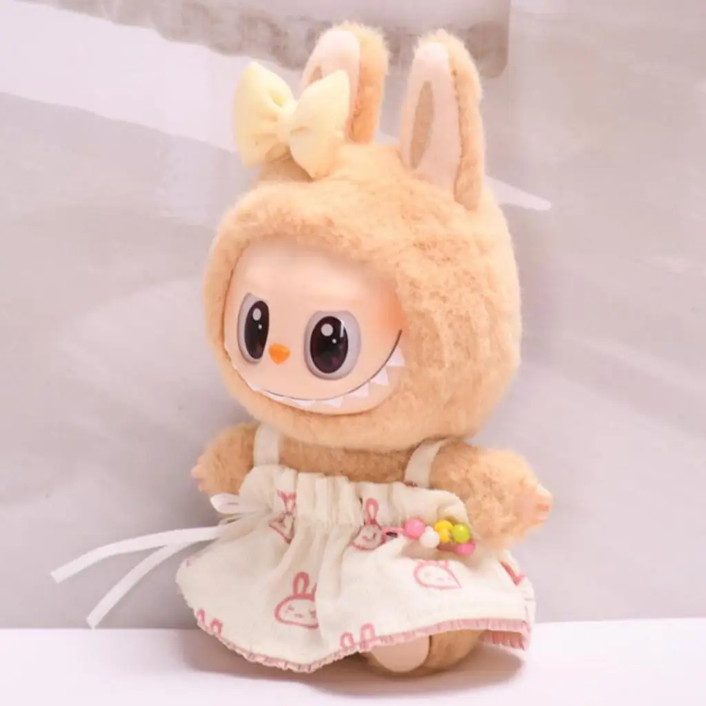 Vestiti per bambole per bambola di peluche da 15 cm, vestito da coniglietto, comodi oggetti di scena per foto, set di vestiti per bretelle per bambola di moda, gonna per bambola di peluche