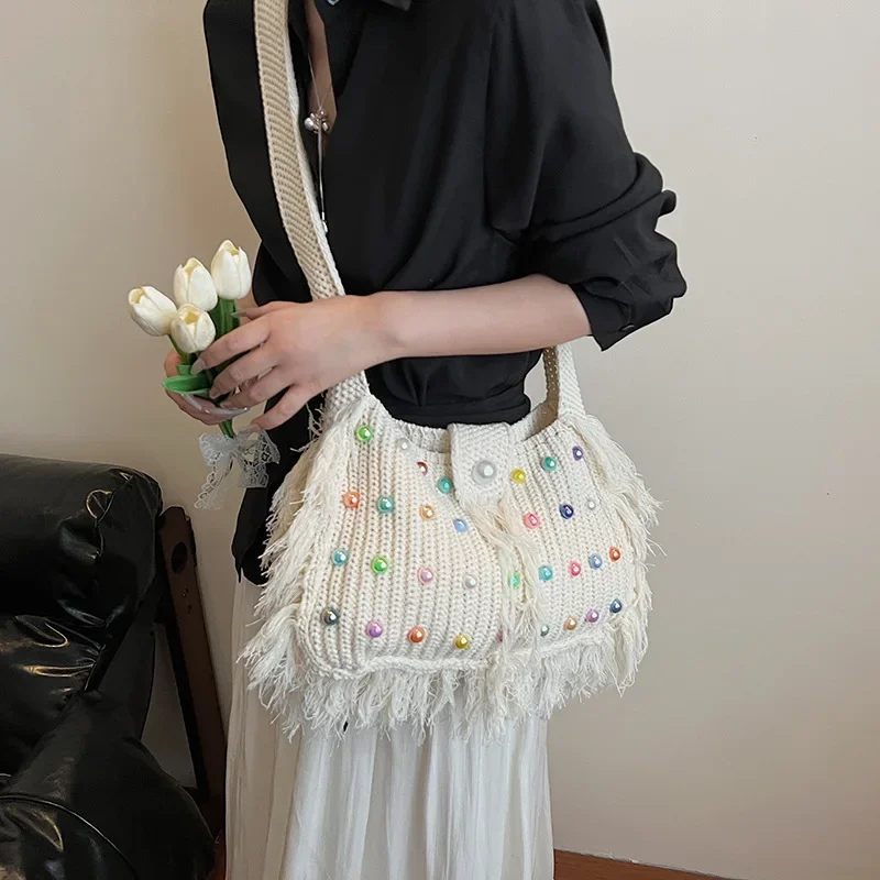 

Fashionable Colorful Bead Knitted Crossbody Bag Versatile Simple Commuting Shoulder Bag Ins Lazy And Stylish Su Trendy Accessory
