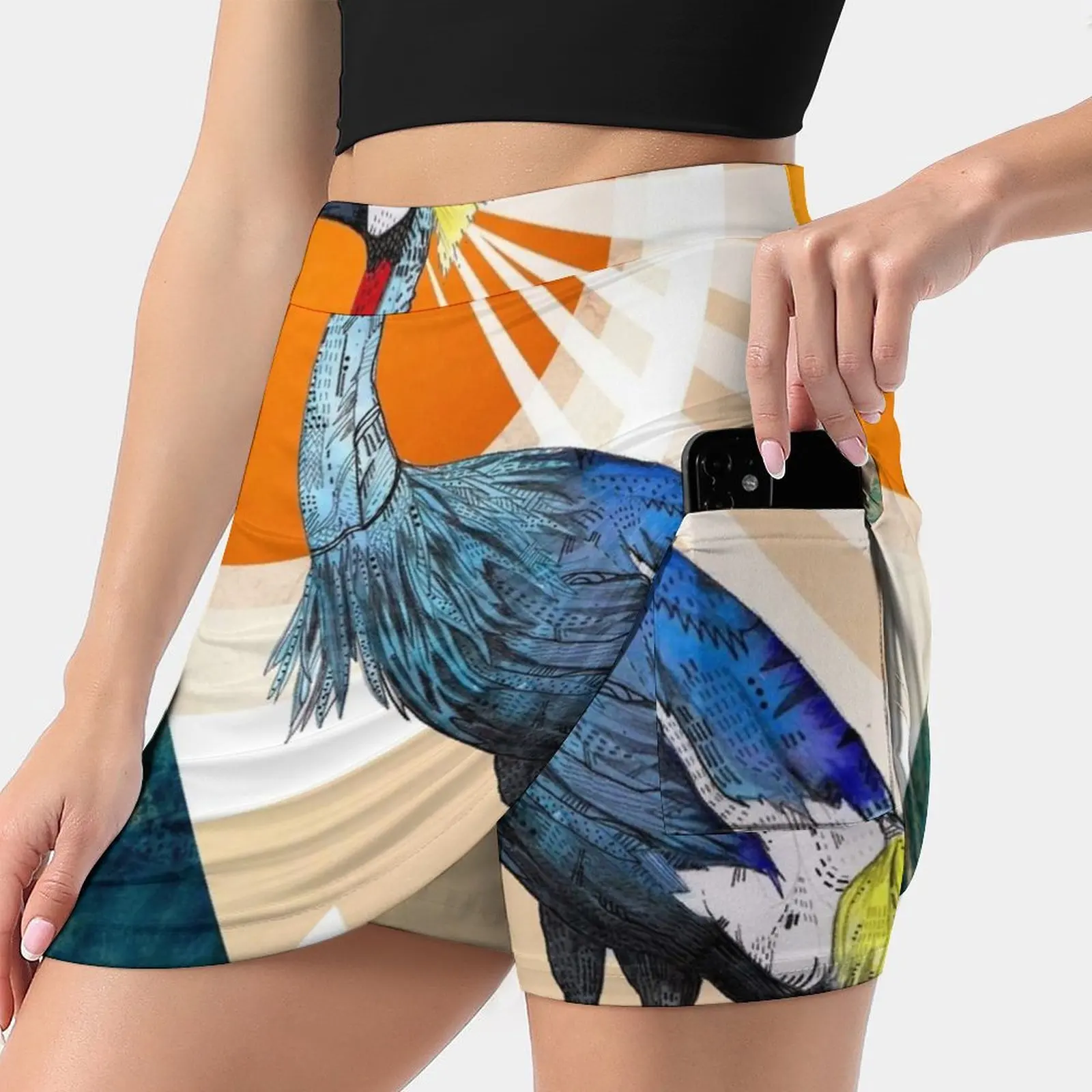 Crowned Crane Women's skirt With Pocket Vintage Skirt Printing A Line Skirts Summer Clothes African Crane Bird Crownedcrane Sun