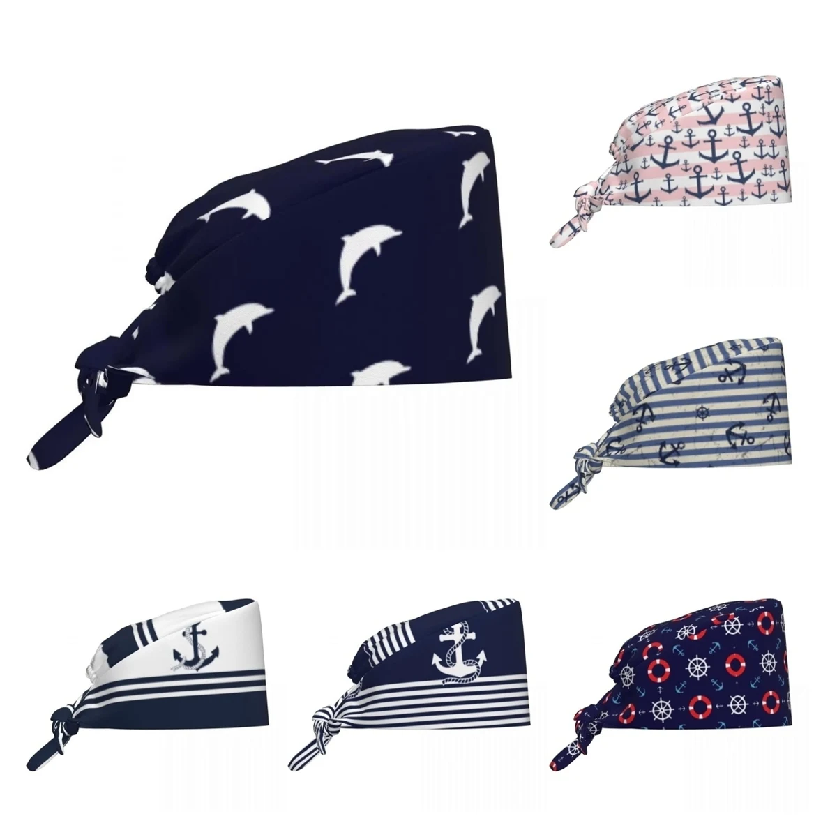 Gorros exfoliantes de delfines saltadores en azul marino, gorro quirúrgico Retro para el cuidado de enfermera del océano marino, gorros de trabajo para el cuidado de mascotas para hombres y mujeres