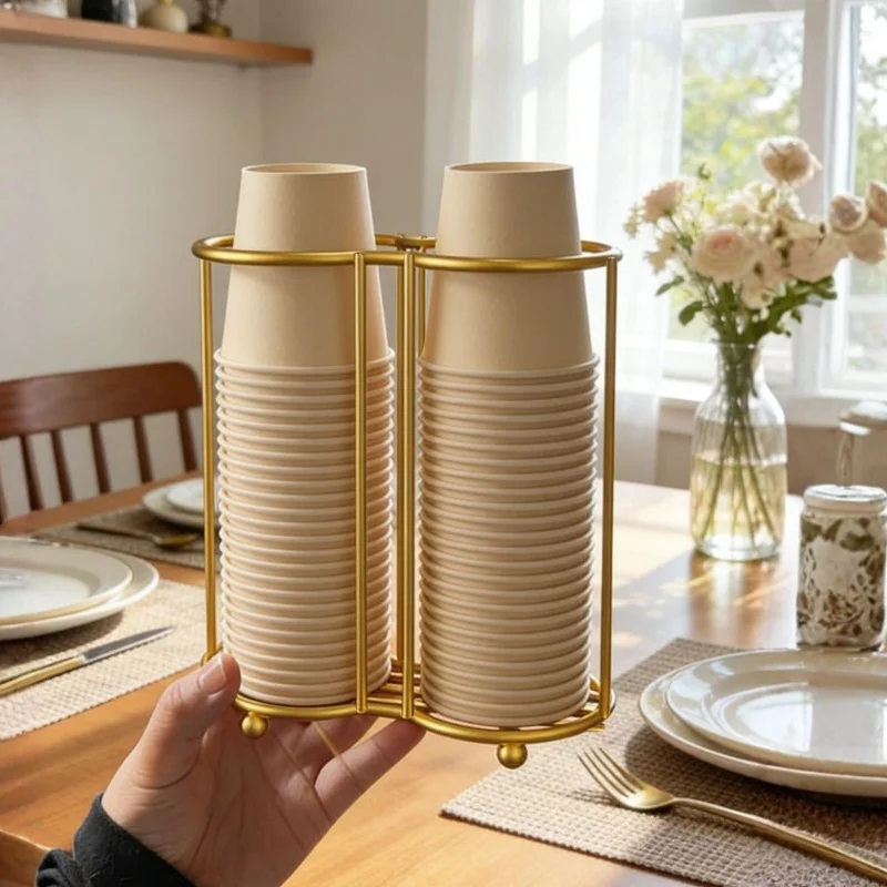 

Metal Cup Rack Hollow Out Design Single Layer Cup Storage Shelf Large Capacity Double Layer Kitchen Paper Cup Holder