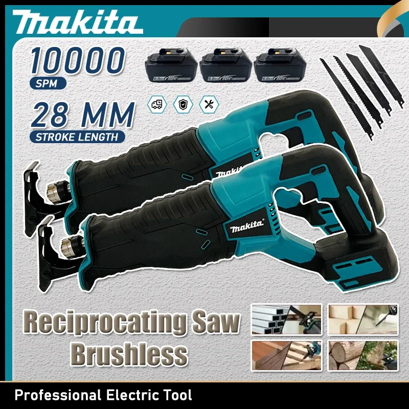 

Бесщеточная сабельная пила Makita, портативный аккумуляторный электроинструмент с 4 пильными полотнами для батарей 20В/18В