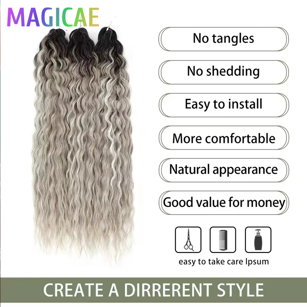 3Pcs 300Grams Crochet Braids Ombre Grey 22Inch Ariel Deep Wate Piano Blond Curly High Temeprature Protein Synthetic Hair