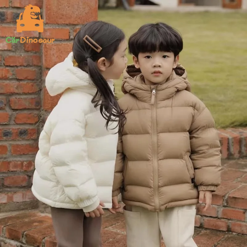 

2025 Winter Warm Children Thick 2 3 4 5 6 7 8 10 12 Years Kids Outerwear Coat Baby Boys Girls Hooded Duck Hair Hat Down Jacket