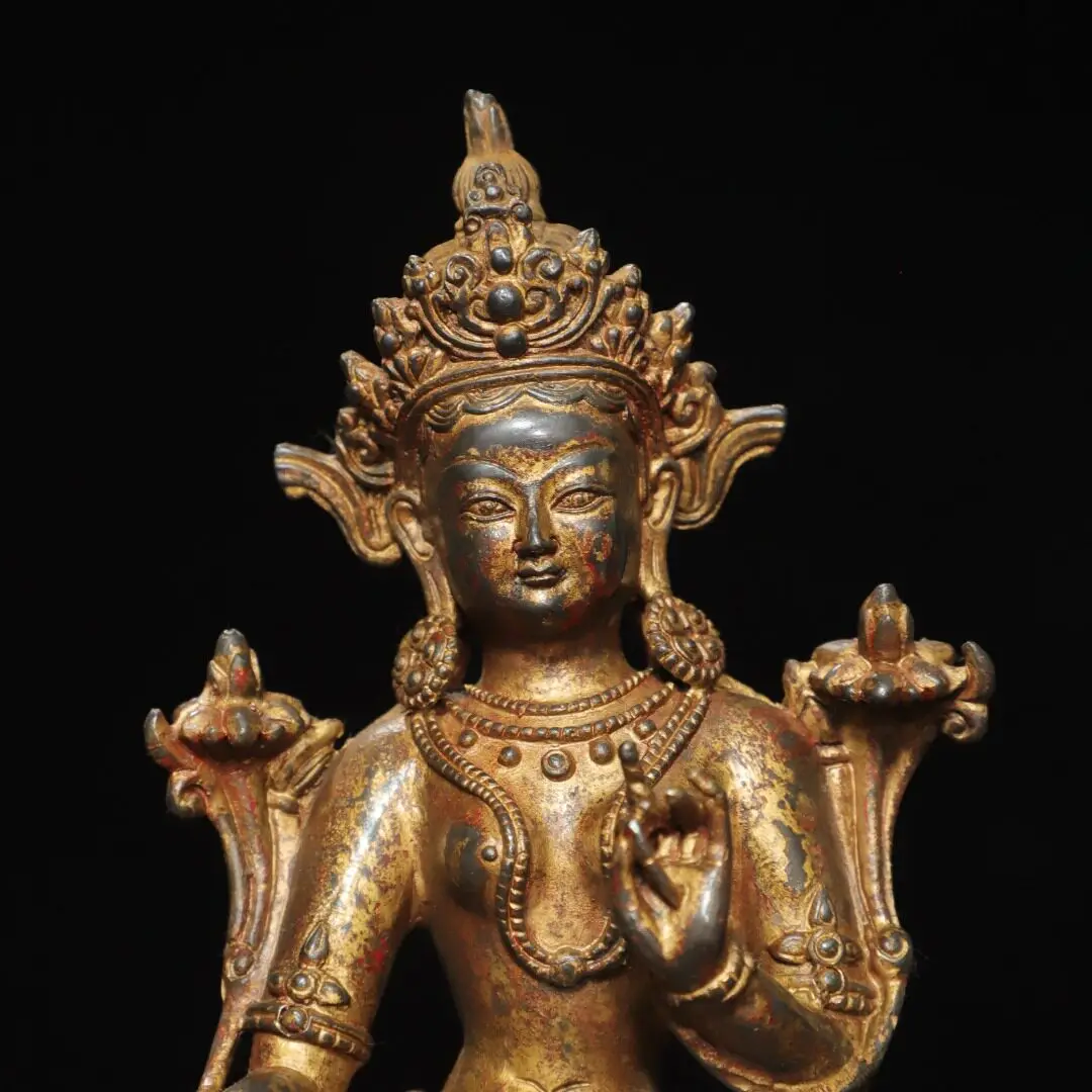 Nepali Tibetan Buddhist Green Tara Pure Copper Statue Home Decor Blessing Antique Collectible Feng Shui