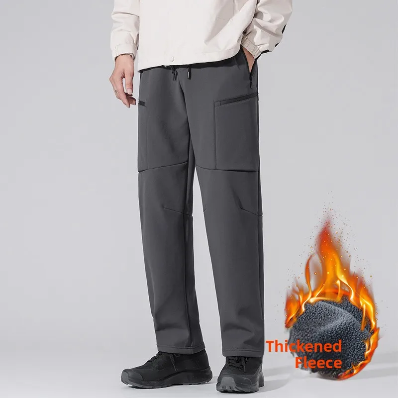 

Men's Winter Thiened Fce Lined Waterproof Windproof Outdoor ell Pants Skiing Cold Resistant Hiking Trousers Straight L...