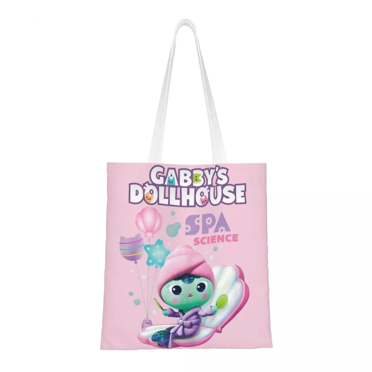 Kids Love Gabby's Dollhouse MerCat Spa Science Canvas Tote Bag Reusable Unique Design Trend Bags for Women Men