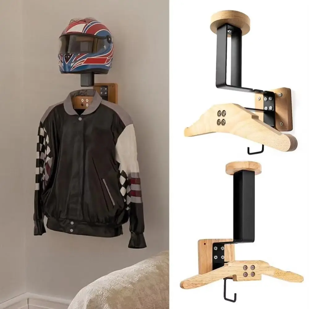 

American Style Wooden Helmet Rack Hanger with Hook Hat Bracket Durable Wall Mount Motorcycle Helmet Holder Football Helmets