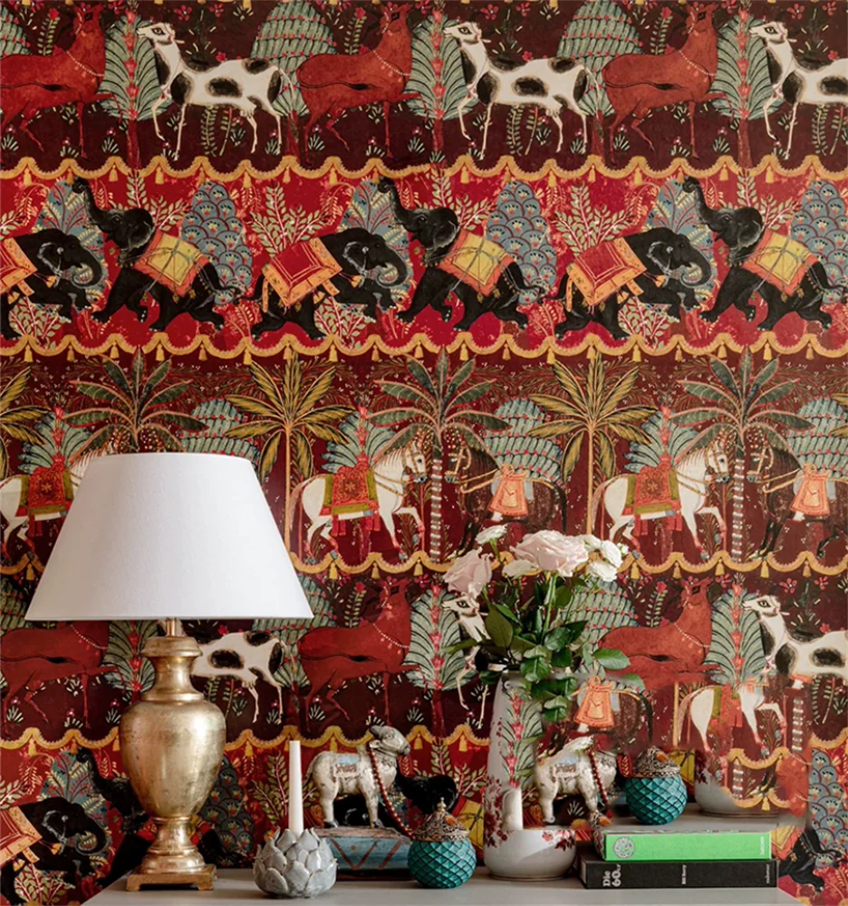 Nanyang retro medieval style Indian palace garden wallpaper American retro exotic style custom wall painting