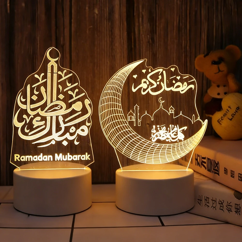 

Светодиодный ночник «Луна и Звезды» 3D, акриловый, исламский мусульманский подарок, праздничное украшение, 2026, Ид Мубарак, Рамадан, декор для спальни и дома