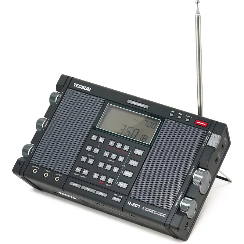 Christmas.H501 راديو Worldband AM/FM ذو الموجات القصيرة ذات الموجات الطويلة مع استقبال SSB ومكبرات صوت مزدوجة ومشغل MP3، أسود غير لامع