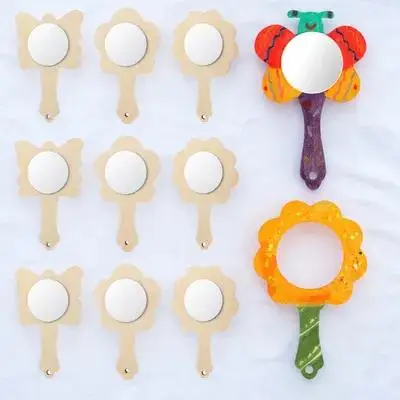 18 قطعة من مرايا الرسم الخشبية المصنوعة يدويًا مجموعة مرآة حرفية صغيرة للأطفال مرايا خشبية غير مكتملة محمولة باليد مجموعة مشروع فني إبداعي #1