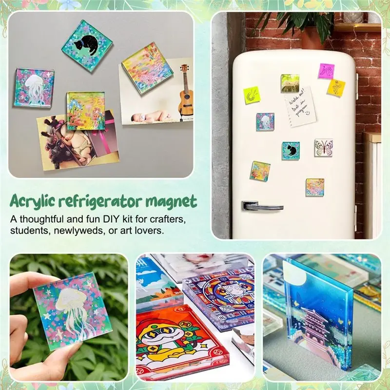 20Pcs Acrylic DIY Fridge Magnet Kit, Magnetic Refrigerator Picture Frames For Photos & Artwork Crafting