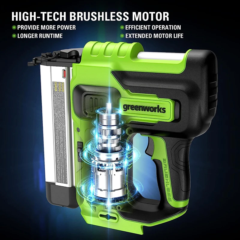 Imagem -03 - Greenworks-pistola sem Fio Brad Nailer Brushless 24v 18ga