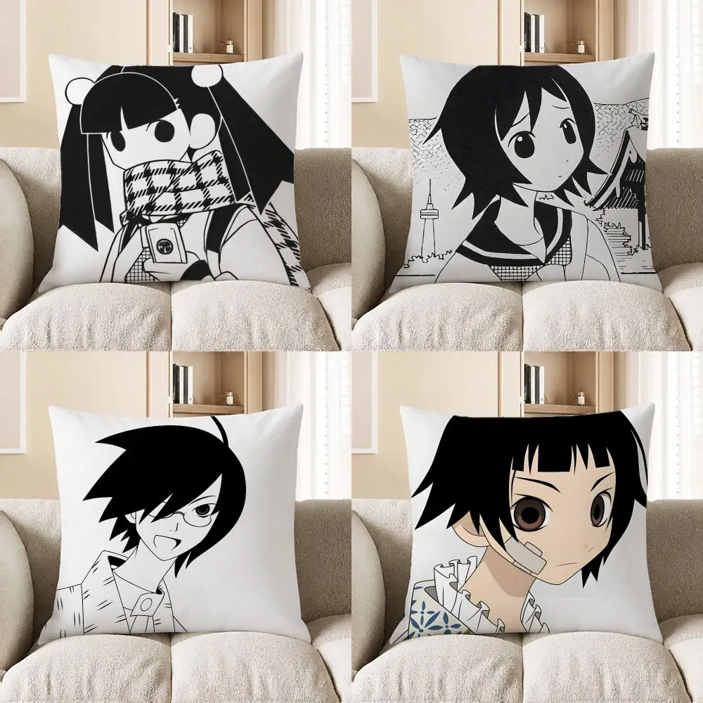 Anime Sayonara Zetsubou Sensei Cushion Cover Short Plush Cushion Cover Pillowcase Home Decor for Sofa Bedroom Holiday Gift