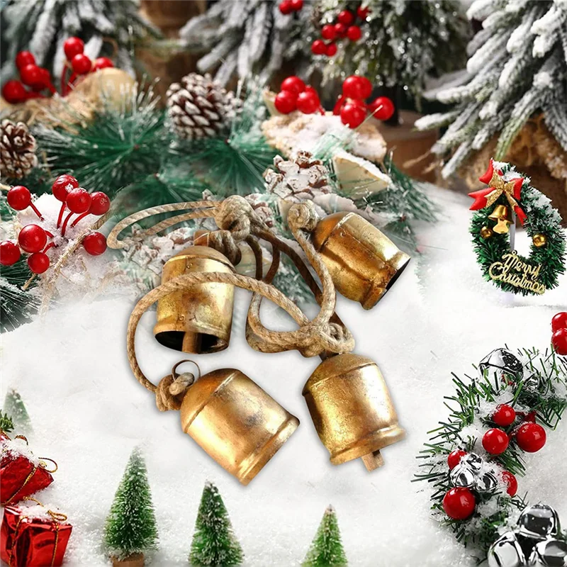 1 PCS Vintage Countryside Harmony Cow Bells Giant Bronze Cowbell Crafts Metal Cowbell Hanging Christmas Decorations Cow Bells