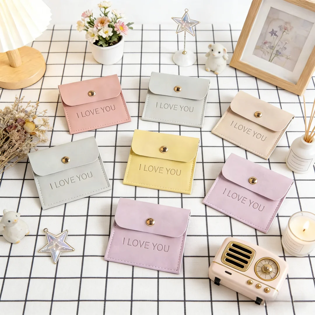 

50Pcs PU Leather Jewelry Storage Bags Snap Button Packaging Pouches for Necklace Earrings Rings Personalized Wedding Favor Gift