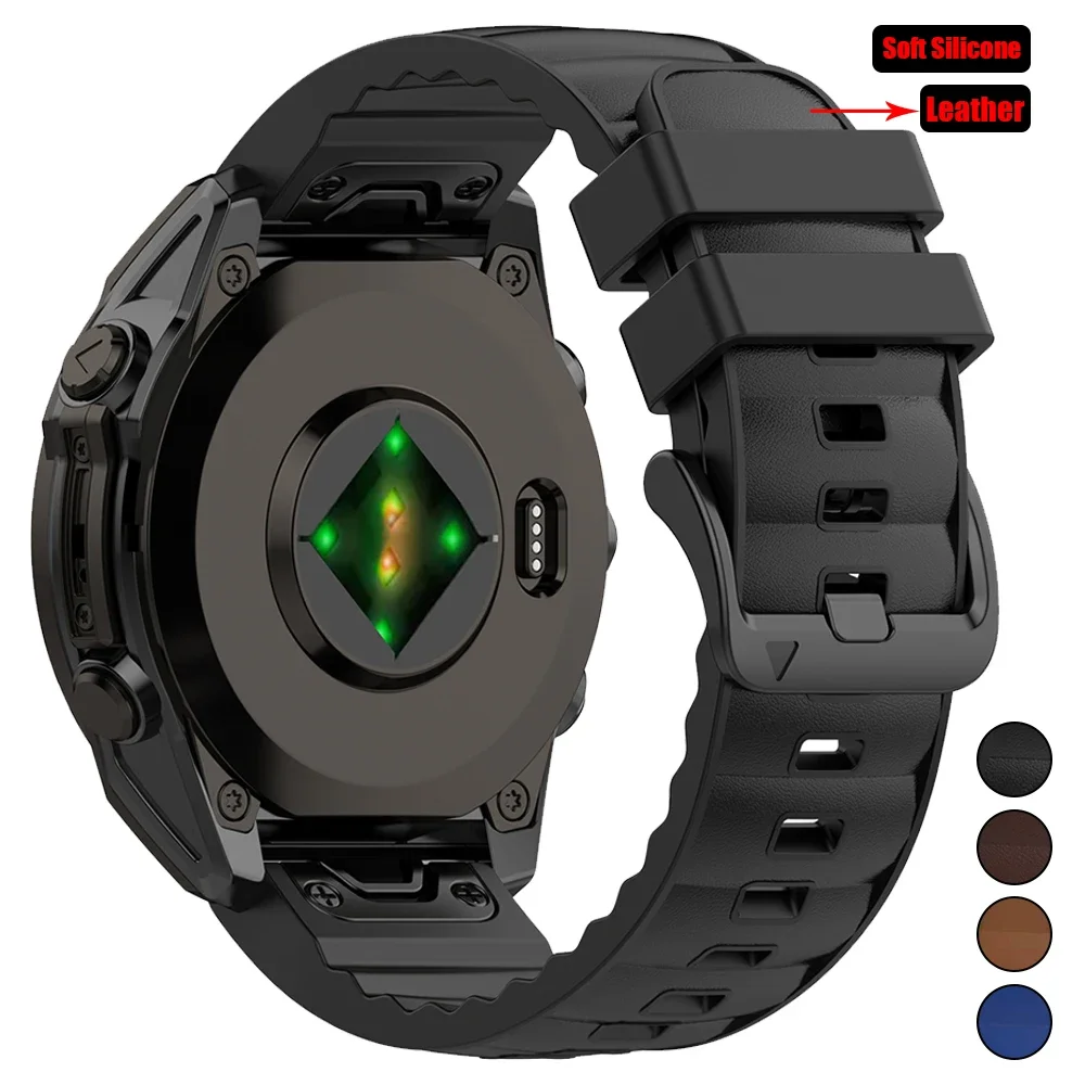 22/26 mm Leder + Silikon-Schnellverschlussarmband für Garmin Quatix Tactix 8/Instinct 3/Epix Pro/Fenix 8 Pro E 7x/Forerunner 570 Armband