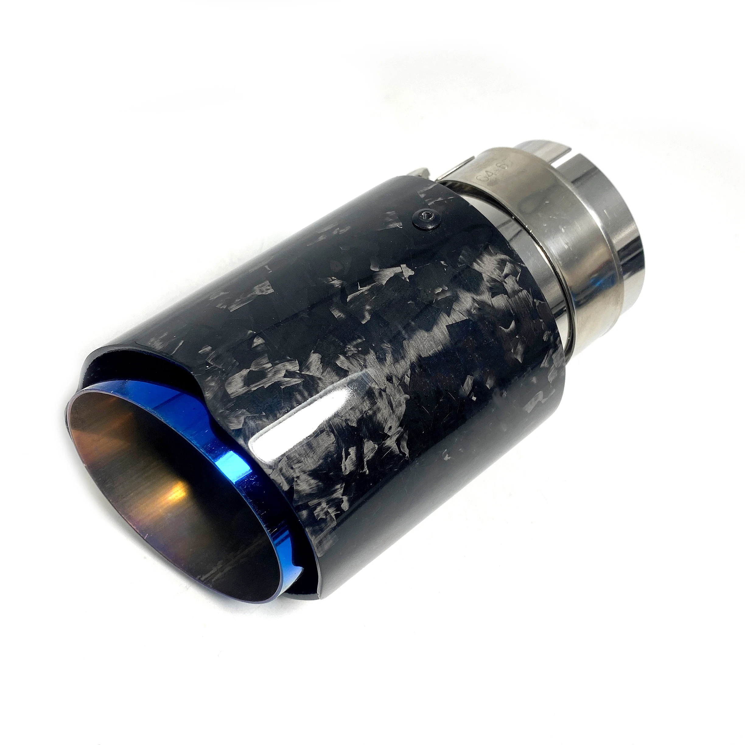 High Quality 1Pcs Glossy Forged Carbon Fiber+ Blue Stainless Steel Muffler Tip Universal Exhaust Pipe Nozzle For BMW Benz