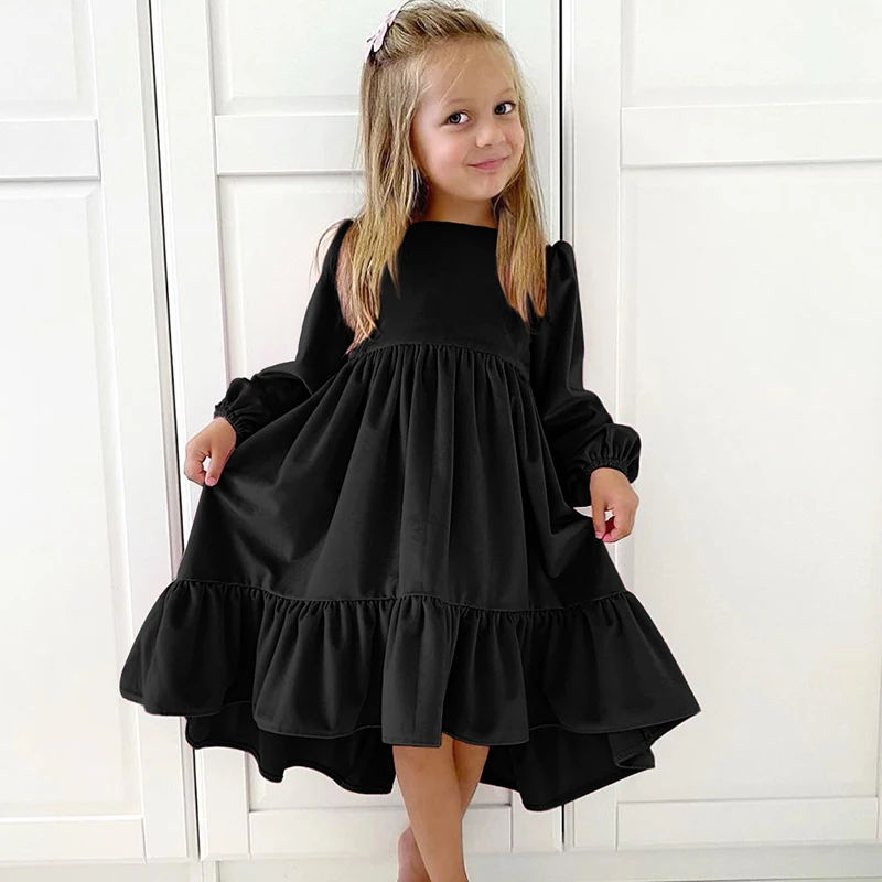 

Spring AutumnGirls Dress Ruffles Long Sleeve Girl Velvet Retro Kids Party Dress Girl Princess Dress Children Clothing 6-12Y