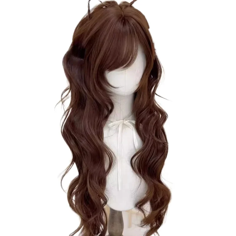 Bitlamb-pelucas de Cosplay onduladas grandes para mujer, pelo largo Natural de fibra sintética, Color marrón Chocolate, uso diario, peluca completa para fiesta