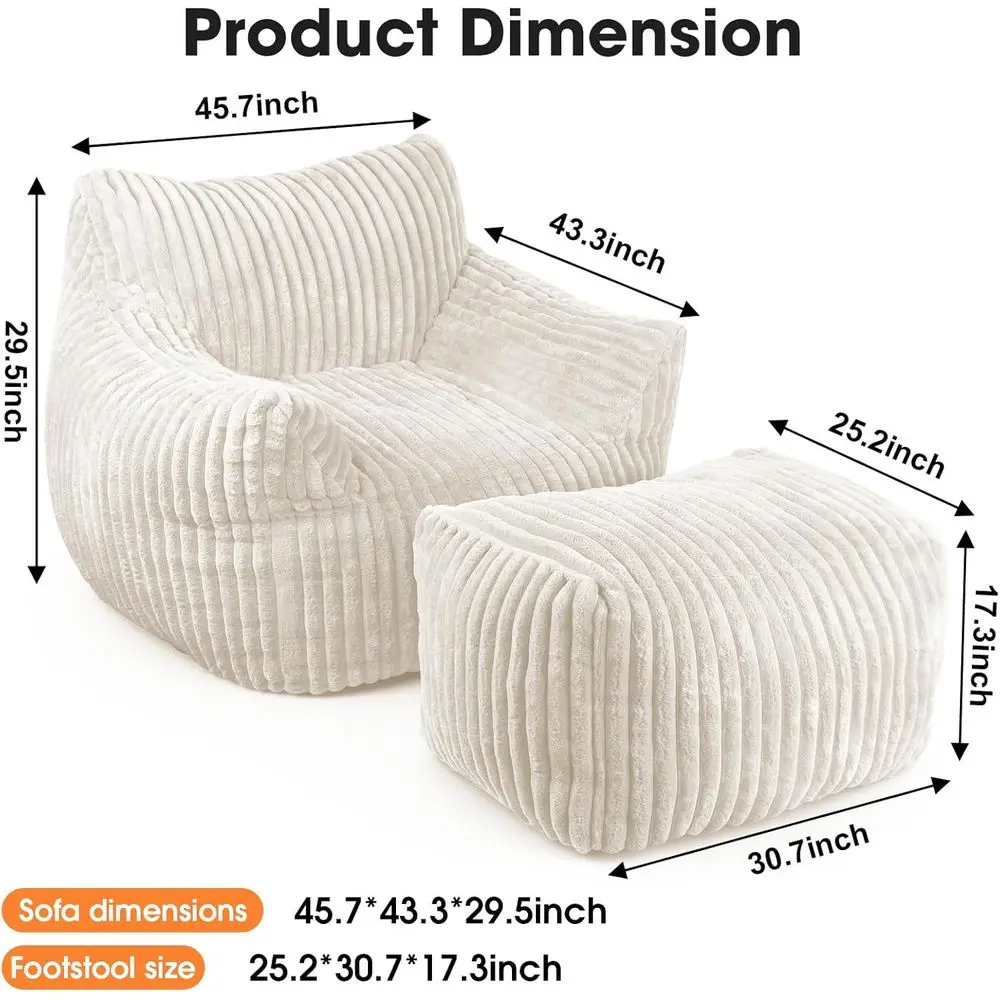 Bean Bag Chair with Ottoman,Oversized Memory Foam Bean Bag Sofa for Adults and Kids,Large Comfy Fluffy Single Lounges Mini Couch