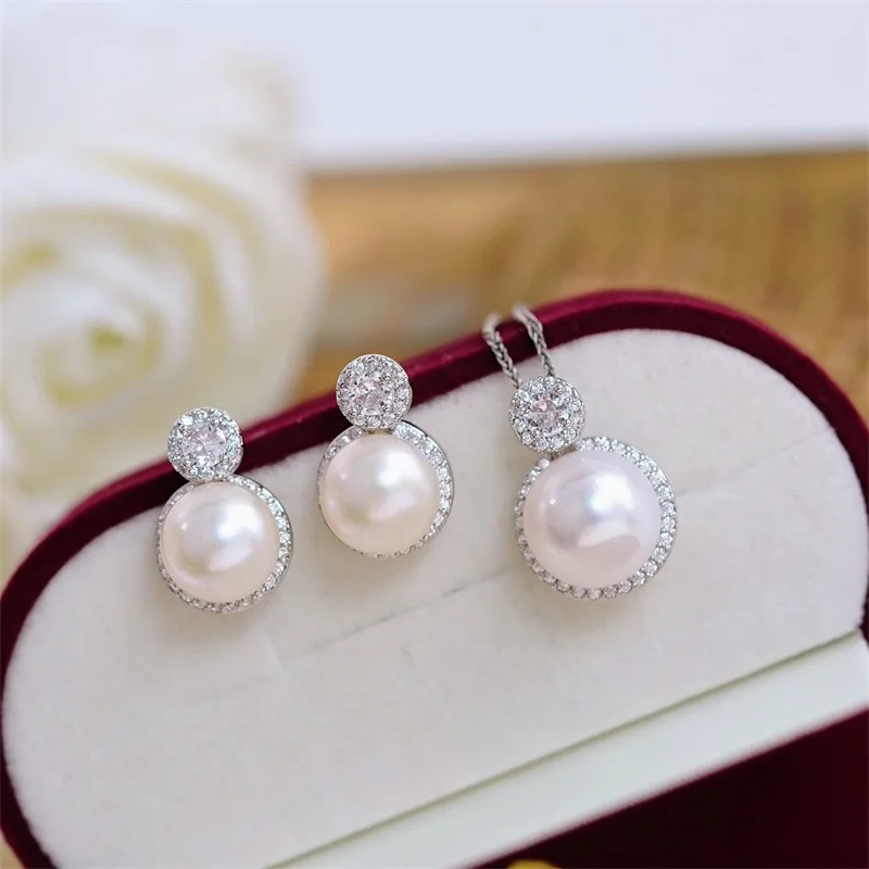 AAAA+ 8-9mm White Pearl Pendants earrings sets 18k women Akoya pearl classic banquet wedding fashion accessories L-081204