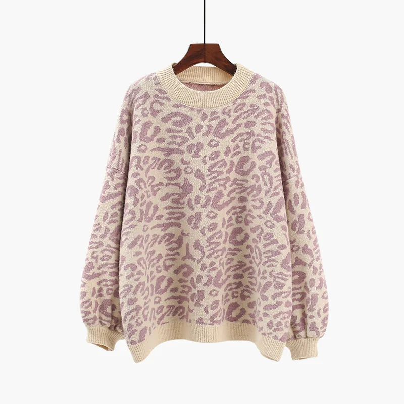 Spring and Autumn New Leopard Pattern Sweater Women's Hoodie Korean Edition Loose Lazy Style Small Fresh Knitted Top