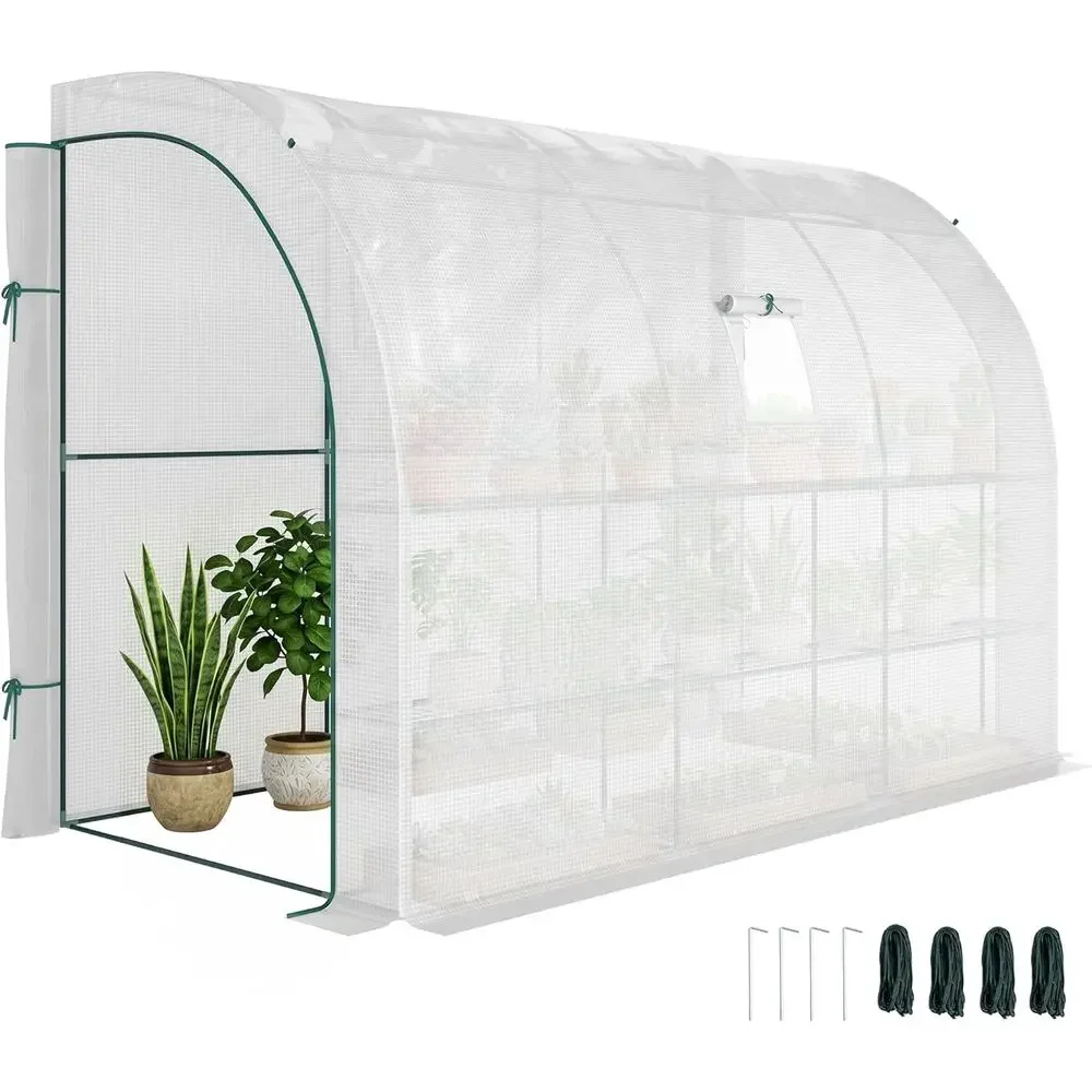 10ft x 5ft x 7ft Walk-In Greenhouse with Roll-up Doors, PE Cover, and 3 Wire Shelves