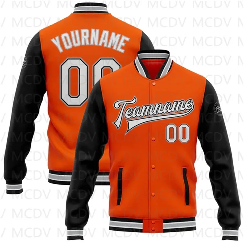 

Custom Orange White-Black Bomber Full-Snap Varsity Letterman Two Tone Jacket