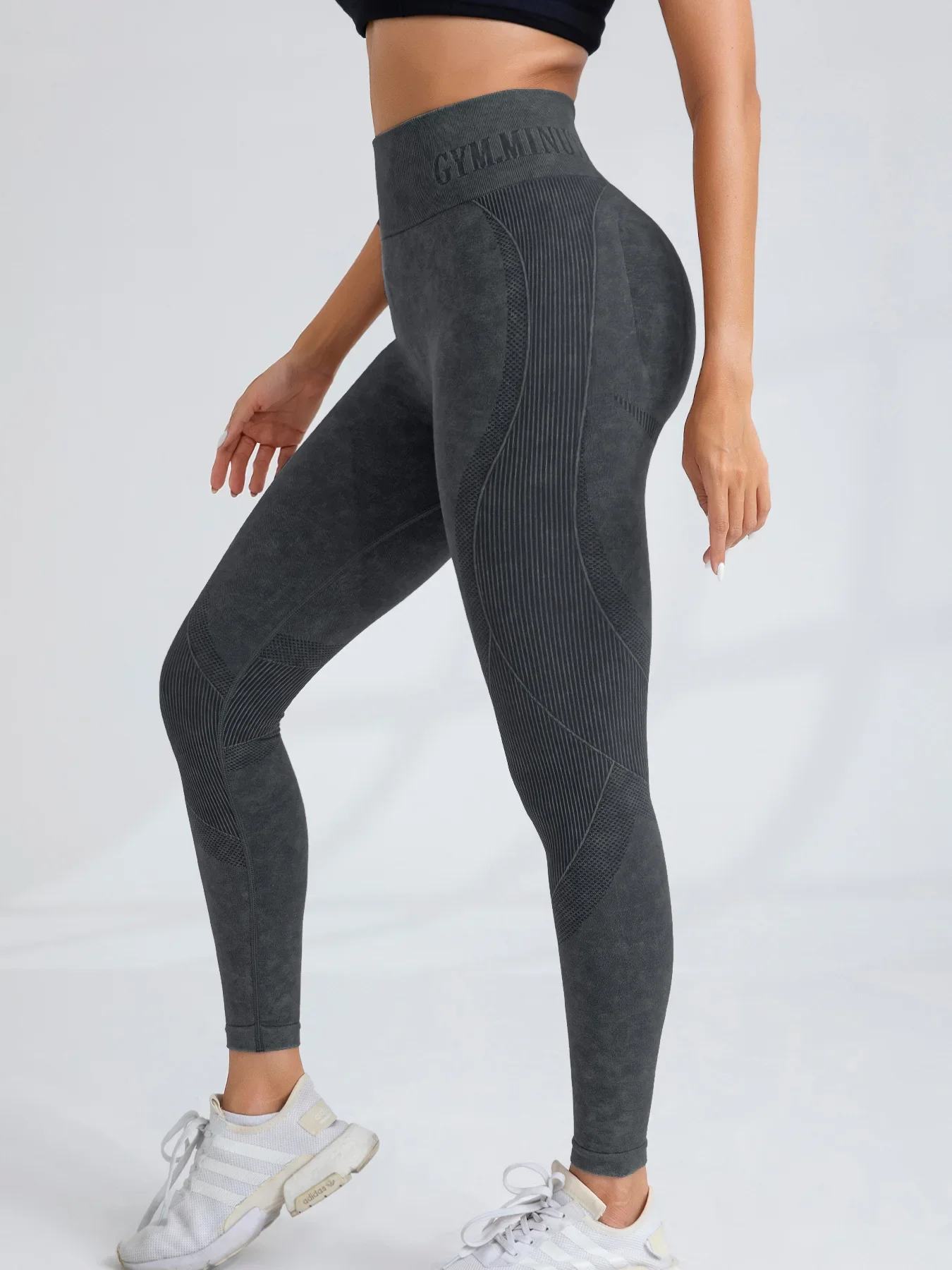 Frauen Nahtlose Turnhalle Hohe Taille Yoga Hosen Hüfte Heben Outdoor Sport Enge Taille Brief Sand Gewaschen Hosen Übung Yoga Leggings – Detail 36