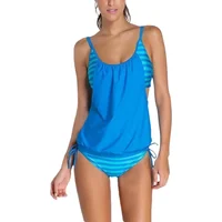 Trajes de baño Tankini para mujer, talla grande 3XL, Tankini a rayas, chaleco, traje de baño con tirantes, conjunto de Tankini cubierto para el vientre para mujer