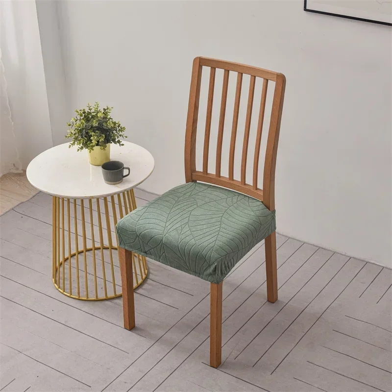 1PC Stretch Dining Chair Cover Leaves Jacquard Seat Covers Solid Colors Elastic Chairs Slipcovers for Kitchen Hotel Banquet